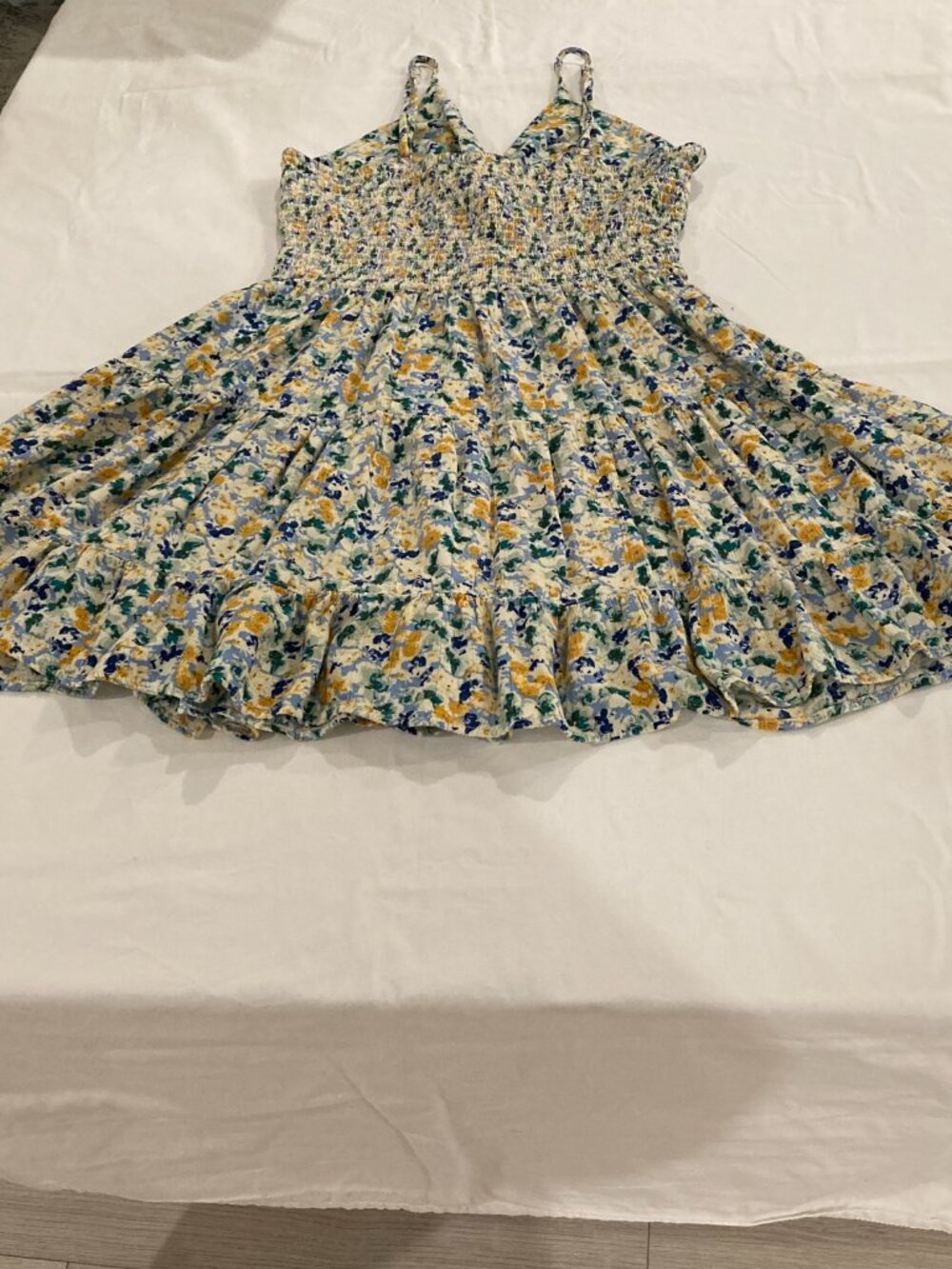 Angie Floral Smocked Back Tiered Ruffle Skater Mini Dress L